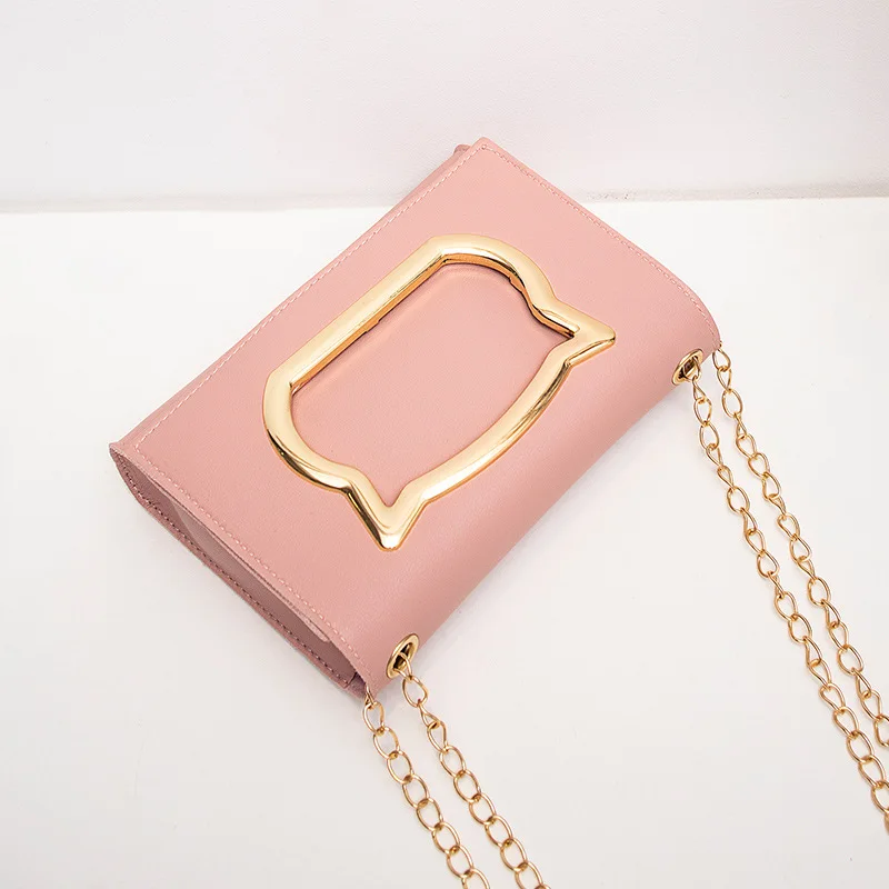 

2019 Summer Shoulder Oblique Chain Bag Cat Head Hardware Square Sling Bag Korean-style Cute Charming WOMEN'S Bag