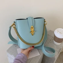 Burmisa Summer Chain Small Bucket Bags For Women Girls Wide Strap 2 Sets Crossbody Bag High Quality PU Leather Shoulder Bag 2020