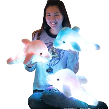 

45cm/25cm Luminous Plush Dolphin Doll Glowing Pillow Cushion LED Light Animal Toys Colorful Kids Children's Gift WJ453