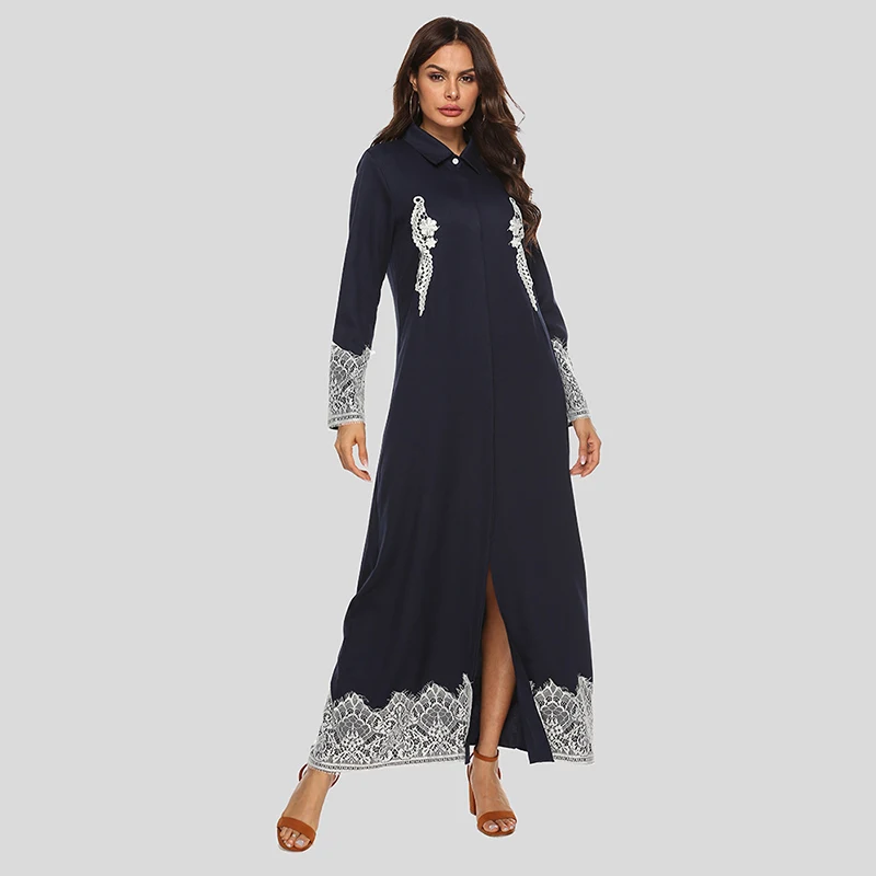 

Lace Lapel Pregnancy Dress Casual Long Sleeve Dress Autumn Plus Size Maternity Clothes Loose Casual Plain Cotton Dress