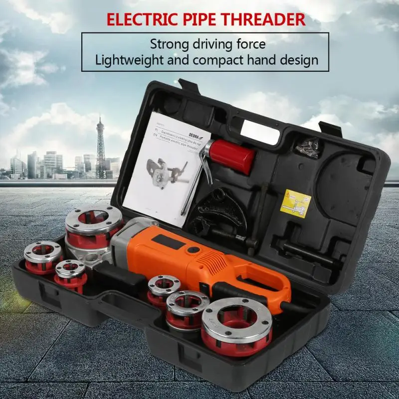 1 Set Portable Handheld Electric Pipe Threader Threading Machine With 6