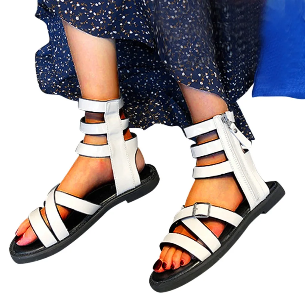 Rome Shoes Woman Flat Sandals Rope Classic Rivet Rock Open Toe Shoes Platforms with buckle side zipper Women's sandals sapato