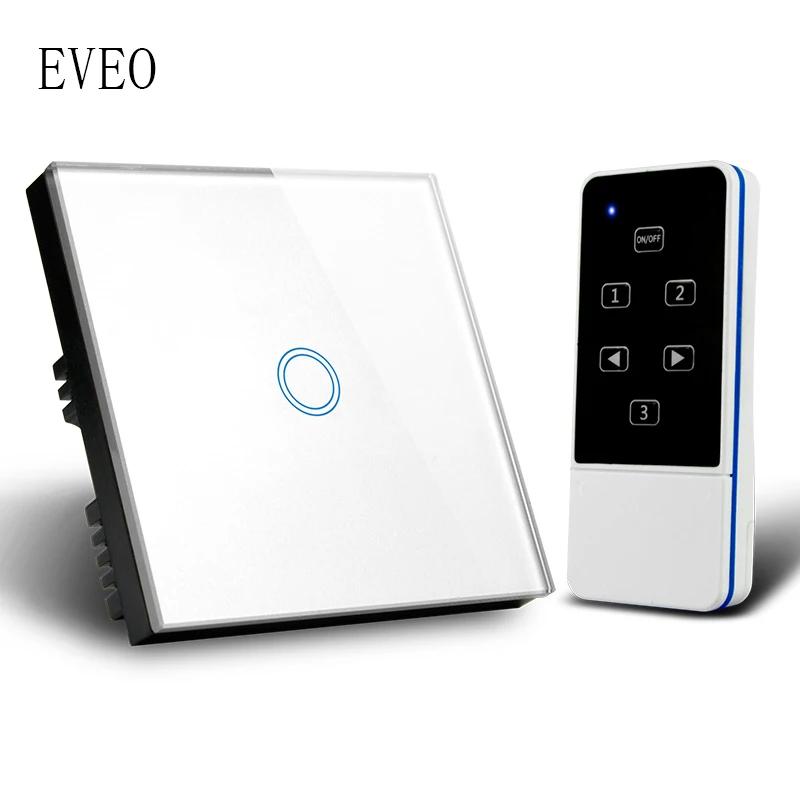 

EVEO, GB Standard Touch Switch, Light Switch, Wall Switch, Tempered Glass Panel, 1 Gang, With Remote Controller
