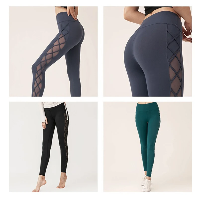 Sexy Mesh Stitching Women Gym Legging Female Quick Drying Tight High Elasticity Running Ladies Solid Breathable Yoga Pants