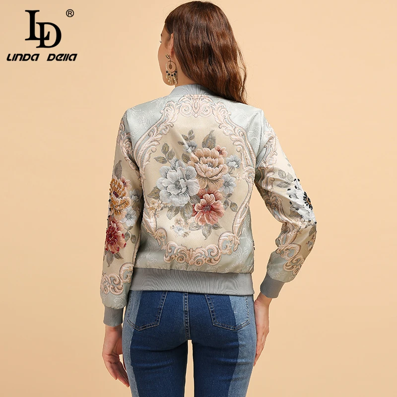 price cut  LD LINDA DELLA Fashion Runway Autumn Winter Jackets Women's Long Sleeve Gorgeous Beading Jacquard E