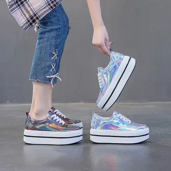 

Thick-soled 2020 summer and autumn fashion mirror white shoes all-match round toe casual women's shoes