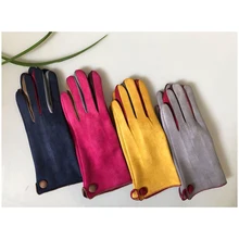 

Winter Fashion Gloves Women Touch Screen Gloves Fleece-lined Suede Fabric Plush Thick Warm Bicolor Colorful Mittens Patchwork