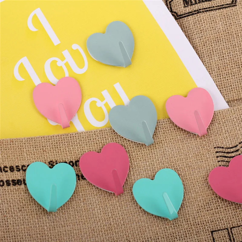 

Room Decoration Wall Sticker Simple Seamless Stainless Steel Color Love Hook Decorative Wall Hook Key self adhesive hook