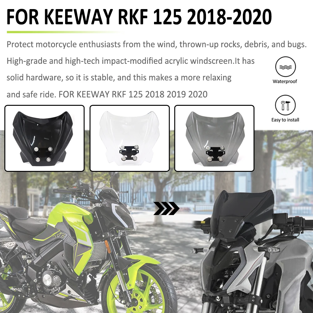 

NEW Motorcycle Windshield Fly Screen Small Windscreen Fairing Wind Shield Deflector For KEEWAY RKF 125 RKF125 2018 2019 2020