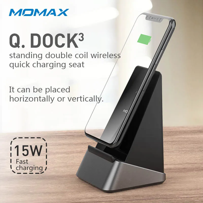 

MOMAX Origin Charger wireless Standing Fast charging Double coil LED portable charging charging for iphone android phone charger