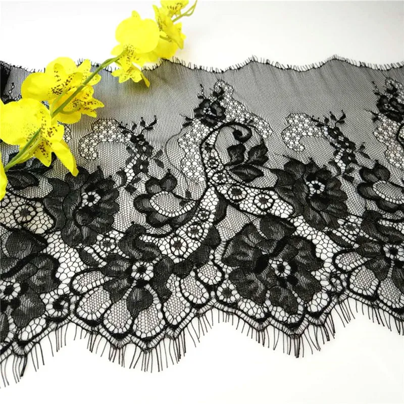 

3meters/lot 24cm-28cm Width Fashion High Quality Handmade DIY Black Eyelash Lace Trimming,chantilly lace fabric