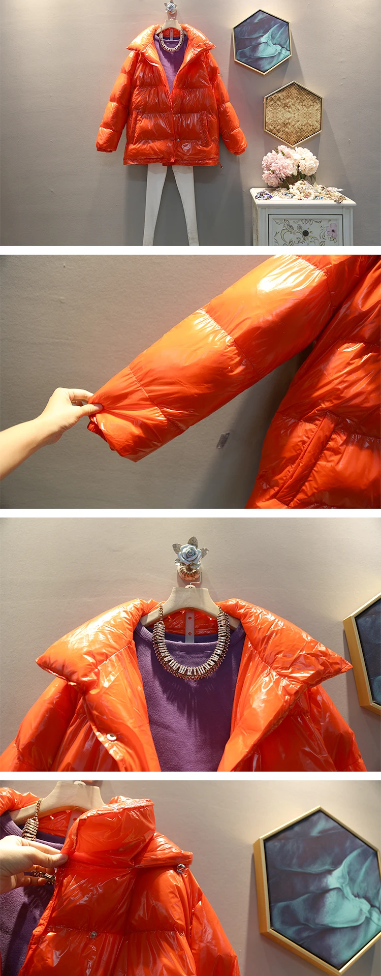 Цин МО размера плюс женские зимние парки женское глянцевое пальто толстое теплое пальто с хлопковой подкладкой черное оранжевое Красное Желтое ZQY2101