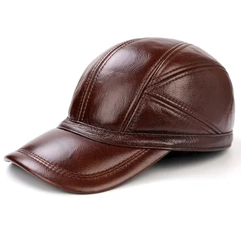 

H3523 Men Leather Visor Cap Male Outdoor Warm Leisure Hat Autumn Winter Middle Age and Elderly High Quality Fashion Simple Hats