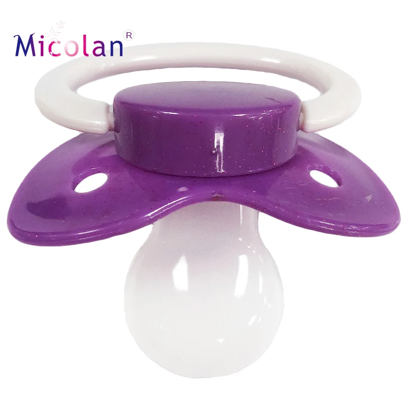 ABDL Multicolour Silicone Adult Baby Sized Pacifier Nipple Dummy---Purple Gltter WIth White