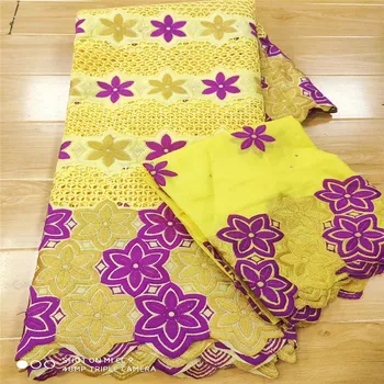 

high quality 5+2 yards white gold African Swiss cotton voile lace fabric with neat embroidery plus chiffon lace! 13L070207