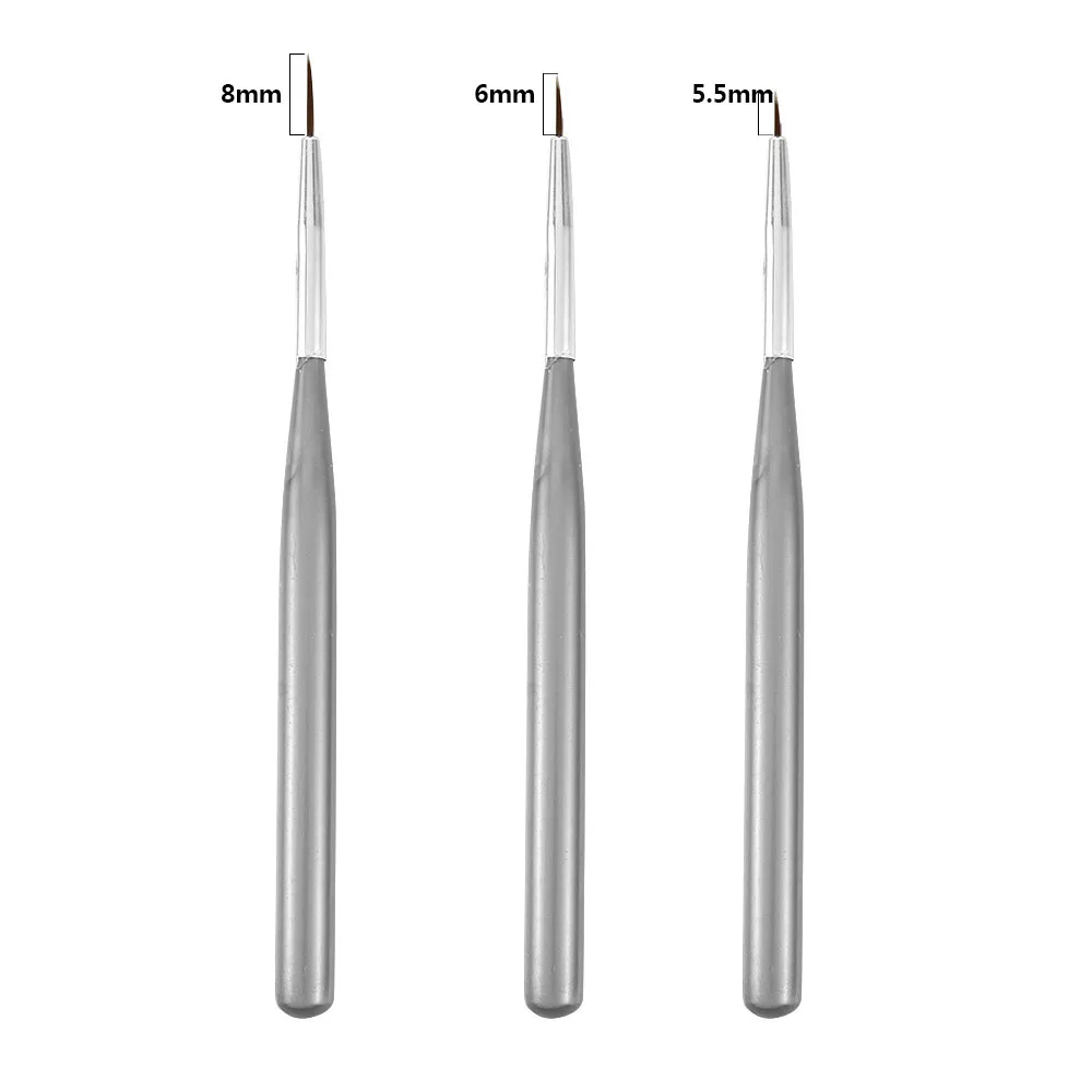 3Pcs Acrylic French Stripe Nail Art Liner Brush Set 3D Tips Manicure Ultra-thin Line Drawing Pen UV Gel Brushes Painting Tools