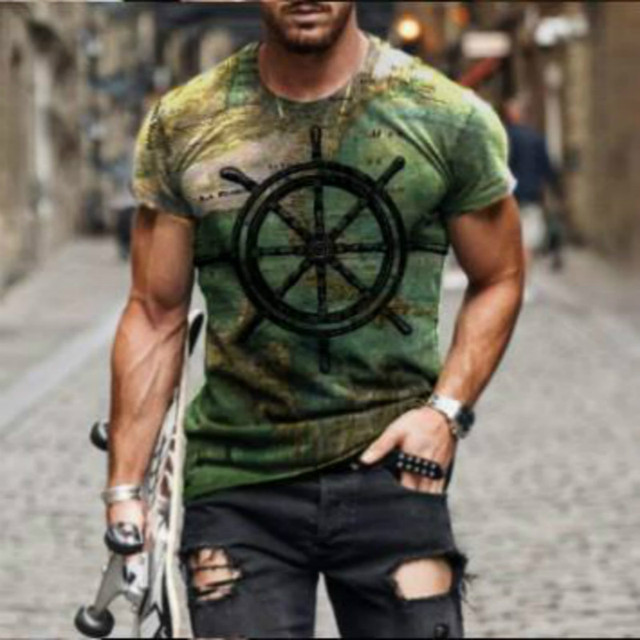 Men's T-Shirt European And American Fashion Marine Style Anchor 3D Printed Clothes Loose Large Size Quick-Drying T-Shirt