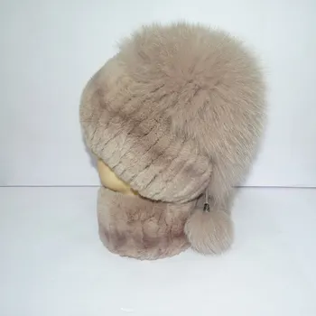 

Real Rex Rabbit fur hat Woman Natural fur lady hat Two piece suit fur hat female