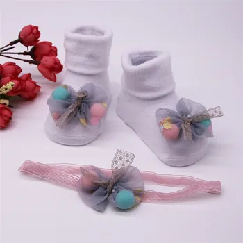 

Socks Baby Non Slip Fashion Lovely Infant Socks +1PC Hair Belt Sets Toddler Girls Anti-slip Socks Comfort Soft Applique Socks