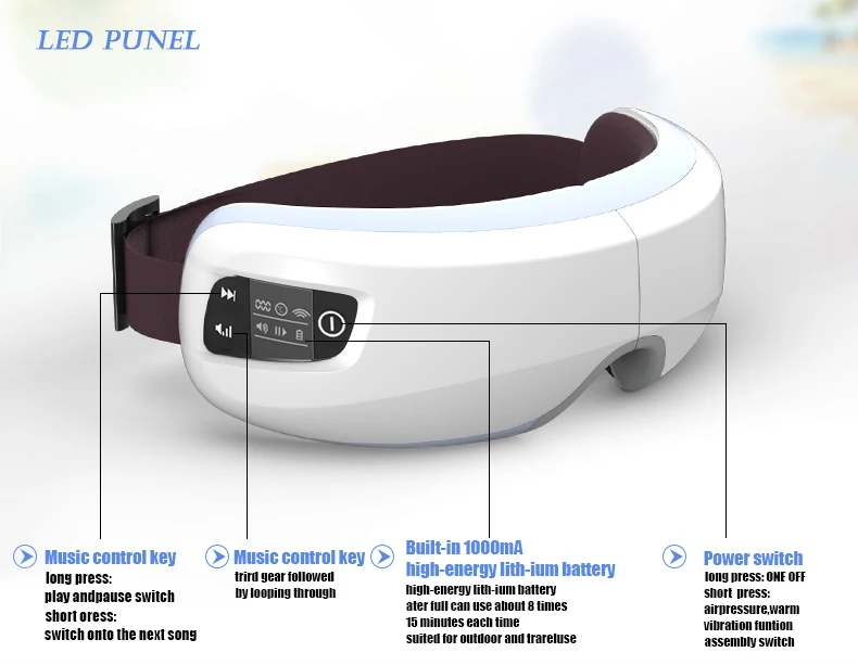 Jinkairui Смарт перезарядка беспроводной MP3 массажер для глаз визуальная защита Вибрация Релаксация Уход за глазами USB уход за здоровьем машина