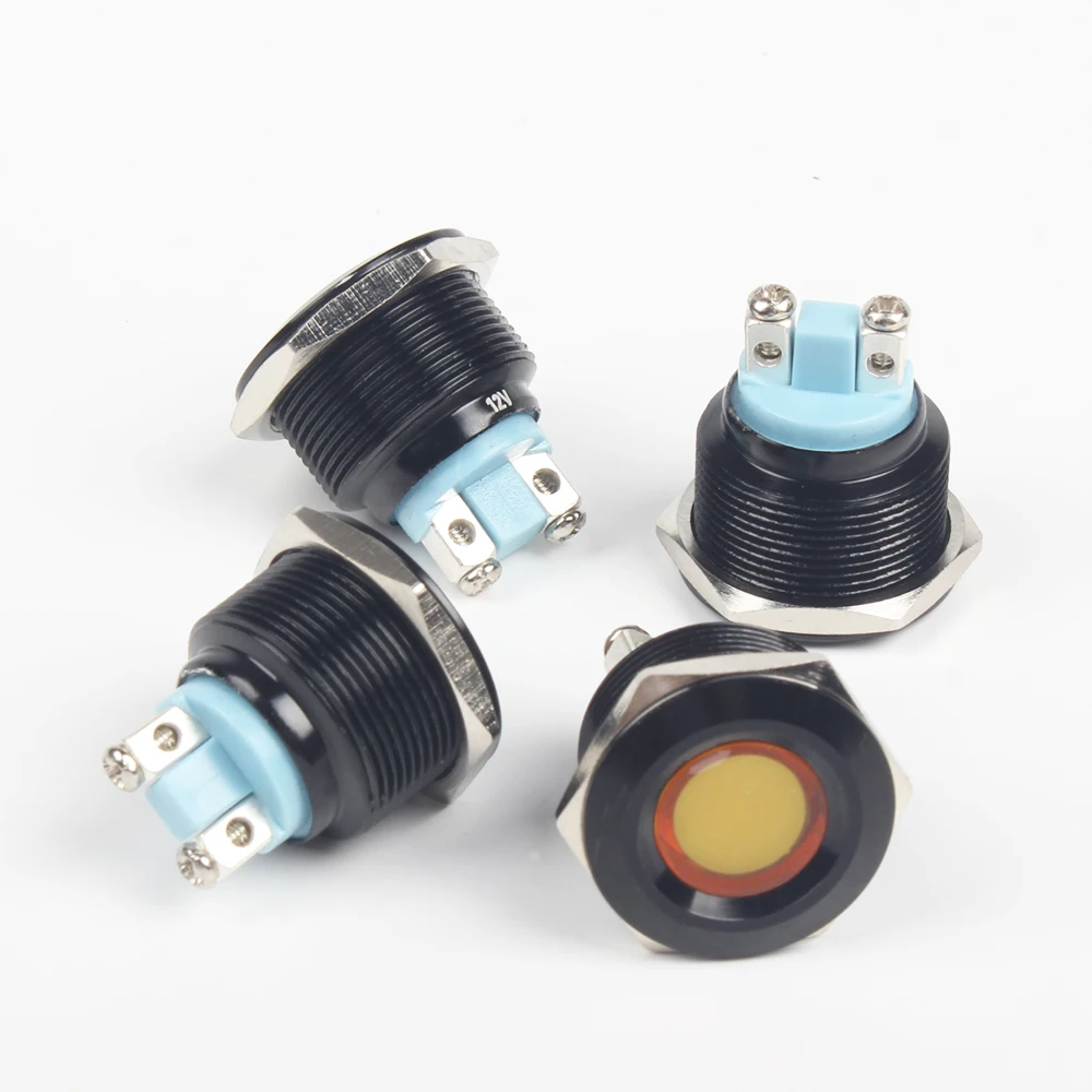 

22mm LED mental Oxidized black concave round Signal lamp 3V 5V 6V 12V 24V 36V 110v 220v screw foot red yellow blue white Green