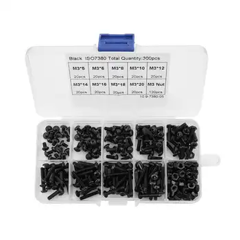 

300Pcs M3 Button Head Hex Socket Screw Bolt Nut Assortment Kit Carbon_steel Round Head Screws And Nuts Used for Various Purposes