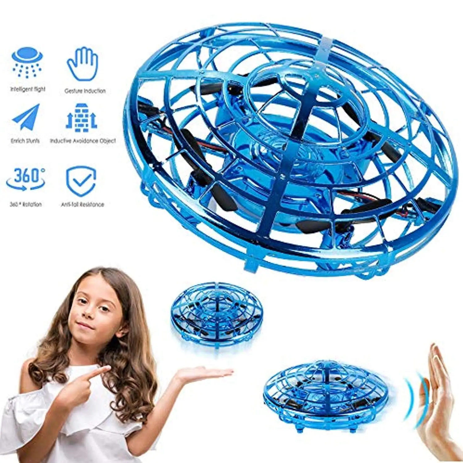 

UFO Mini Drone for Kids 360 Tour Automatic Obstacle Detection with LED Light Infrared Induction Interactive Flying Toy