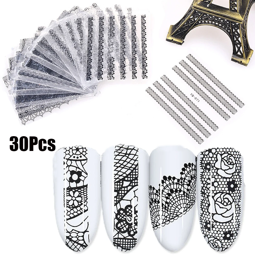 30/50 шт Нейл-арт Стикеры SetTranslucent, декорированные цветами; 3D самоклеющиеся водные для ногтей Стикеры s наклейки