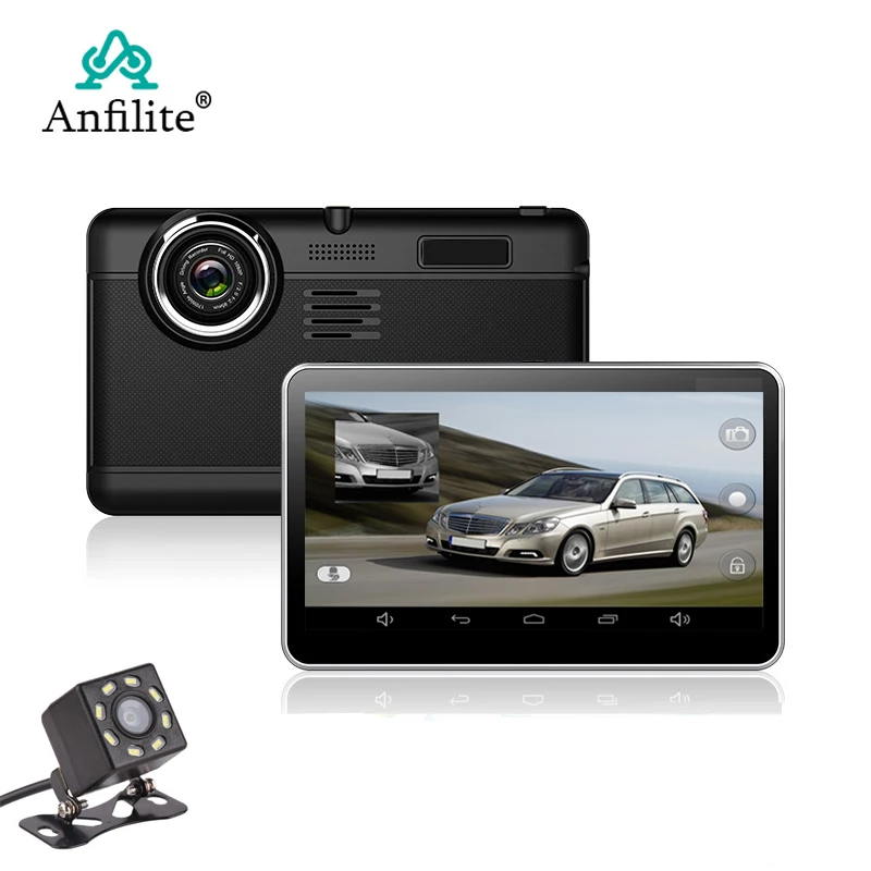 Anfilite 7 дюймов емкостный Android четырехъядерный DDR 512M 16GB Автомобильный видеорегистратор с gps Навигатором видеорегистратор две камеры 1080P регистратор грузового автомобиля