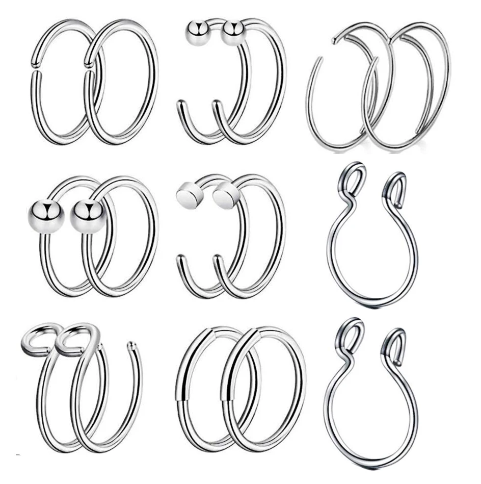 SILVER 16PCS TIANCIFBYJS 3-16 шт 20 г стальное шарнирное кольцо-Кликер кольцо для пирсинга носа обруч для губ уха хряща поддельные зажим для носа серьги набор трагус - Окраска металла: SILVER 16PCS