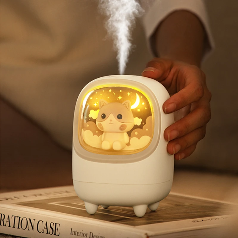 Cute Cartoon USB Humidifier Wireless Ultrasonic Aromatherapy Mist Maker Fogger with LED Lamp Mini Portable Chargeable Humidifier