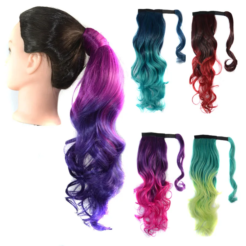 Jeedou Ponytails Wrap Around Ponytail Extension Wavy Synthetic Hair Balayage Ombre Color Messy Bohemian Style