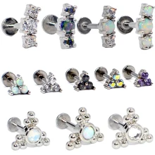 1 шт. G23 Титан и сталь опал кластер ухо траг серьги-гвоздики губная серьга-гвоздик бар губы нательное пирсинг-кольцо ювелирные изделия 16 г