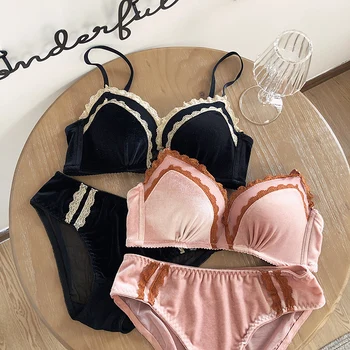

Velvet Women Underwear Seamless Sexy Bra Set Comfortable Lingerie Padded Push Up Bra & Brief Sets hand adjustable brassiere sets