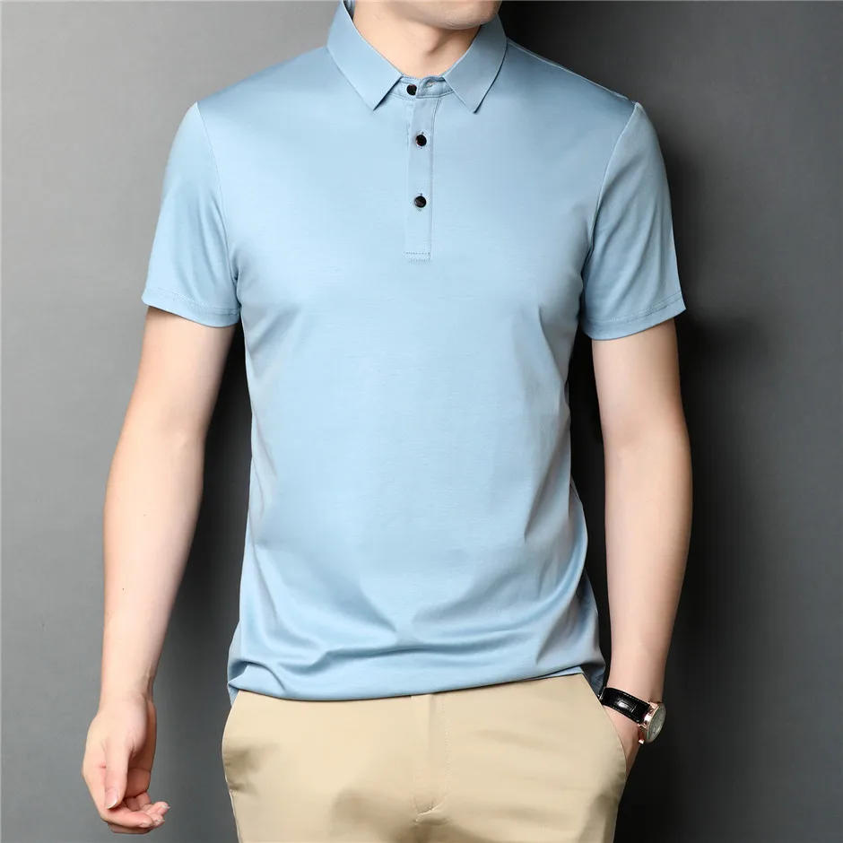 Summer Classic Pure Color Casual Short Sleeve 100% Cotton Polo-Shirt ...