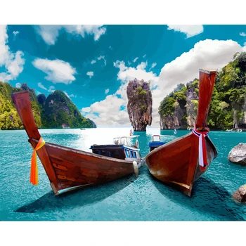 

GATYZTORY Frame boat Lake DIY Painting By Numbers Landscape Handpainted Oil Painting Modern Home Wall Art Canvas Painting Ar