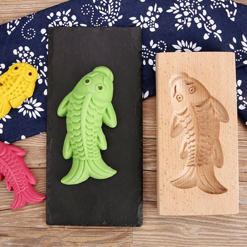 Wooden Moon Cake Mold Fish Shaped Kitchen Biscuit Chocolate Candy Mold DIY Pastry Baking Mold For Home Kitchen Bakery