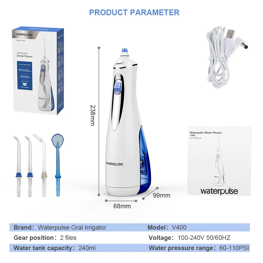 Ирригатор полости рта Waterpulse V400 портативный беспроводной ирригатор для