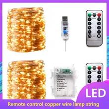 Copper Wire Lamp String Led Remote Control Small Lantern Christmas Tree Lighting Room Decorative Lamp USB Battery Lantern