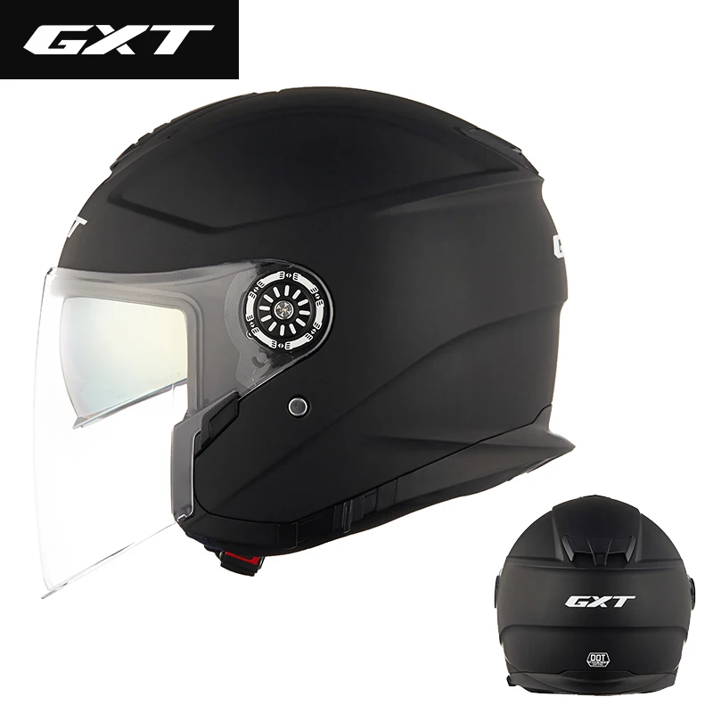 GXT мотоциклетный шлем на половину лица, моющаяся подкладка с двойным объективом, стильный быстросъемный гоночный шлем, шлем в горошек, утвержденный - Цвет: Matte black