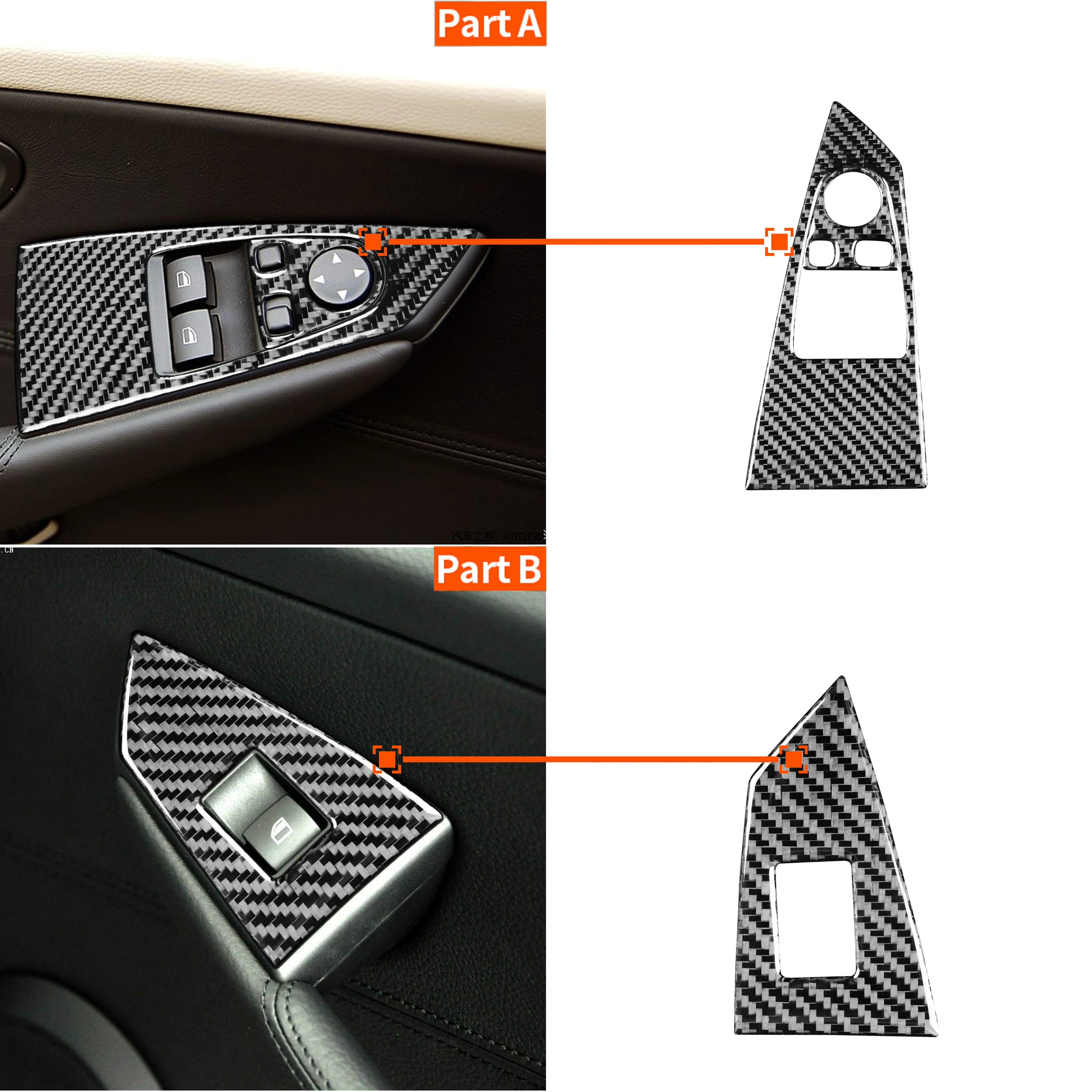 

Наклейки из натурального углеродного волокна на панель дверной консоли автомобильного переключателя окон аксессуары подходят для BMW 6 серий M6 E63 E64 2004-2010