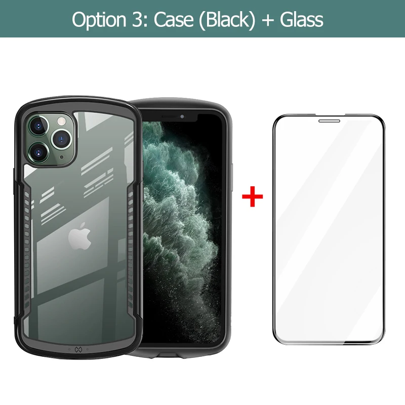 Чехол Shookproof для iPhone 11 Pro Max, прозрачная подушка безопасности, чехол для игрового плеера, защитный чехол, металлическая пленка для объектива, защита экрана Xundd - Цвет: case and glass