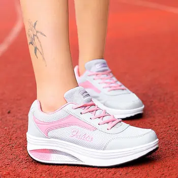 

Summer Women's Running Shoes Women's Platform Sneakers Sport Woman Shoes Sports Woman Gray Pink Swing Rock Toning Slimming E-387