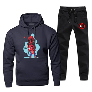 

Super Hero Funny Casaul Male Set Deadpool Fleece Fashion Men's Full Suit Tracksuit Spider-Man Comfortable Hip Hop Sportsman Wear