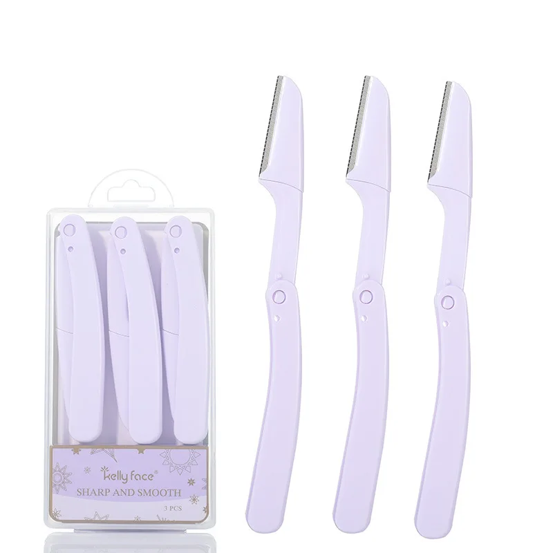 3Pcs Eyebrow Trimmer Set Folding Eyebrow Trimmer Safety Scraping Razor Beauty Dermaplaning Tool Scissors