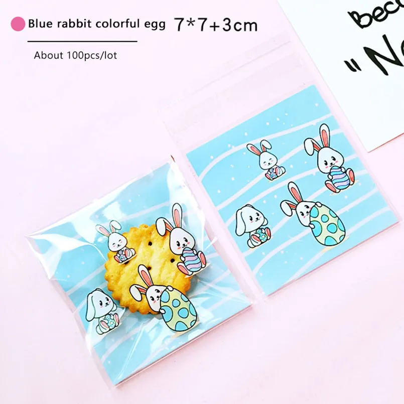 Самоклеящиеся пакеты с изображением четырех кроликов и яиц 100 шт./лот Симпатичные