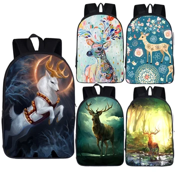

elegent animal deer painting print backpack women men daypack casual rucksack children school bags for teenager student book bag