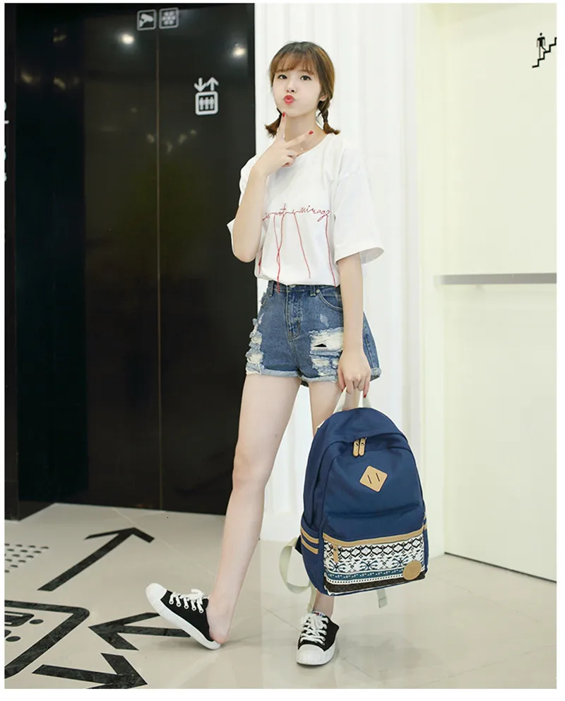 capacity Girls School Bags black Large 3pcs/sets backpack canvas Retro School Bags Children Backpack waterproof Bookbag Mochila