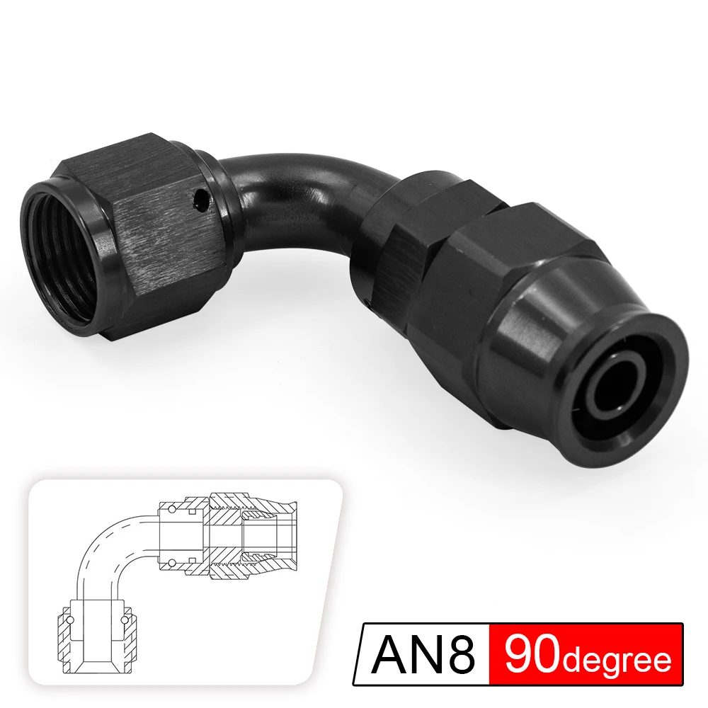 PTEF AN6 AN8 straight 0 45 90 120 180 Degree Reusable Swivel PTFE Hose End Fitting oil line fitting adapter reducer expander fitting