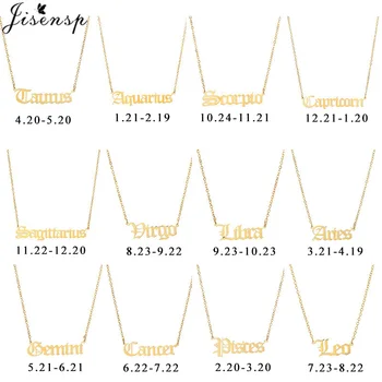 

Jisensp Stainless Steel Zodiac Letter Necklace Pendant Virgo Scorpio Aries Taurus Old English 12 Constellation Collar BFF Gifts